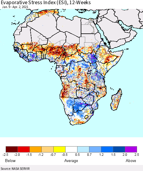 Africa Evaporative Stress Index (ESI), 12-Weeks Thematic Map For 3/29/2021 - 4/4/2021