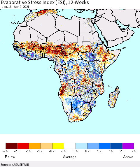 Africa Evaporative Stress Index (ESI), 12-Weeks Thematic Map For 4/5/2021 - 4/11/2021