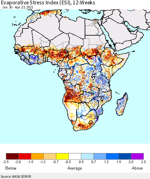 Africa Evaporative Stress Index (ESI), 12-Weeks Thematic Map For 4/19/2021 - 4/25/2021
