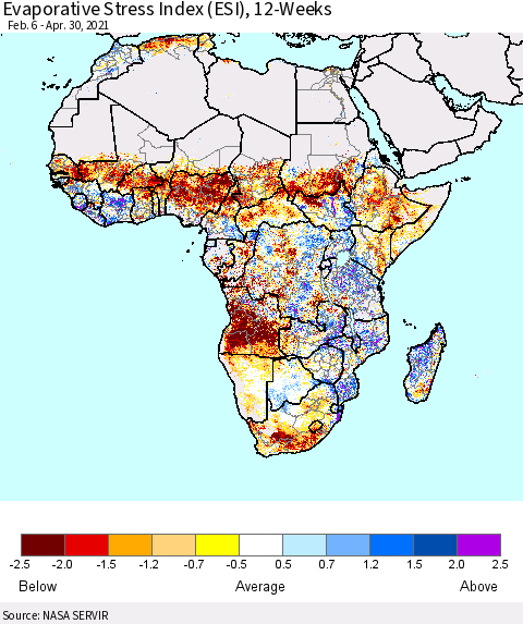 Africa Evaporative Stress Index (ESI), 12-Weeks Thematic Map For 4/26/2021 - 5/2/2021