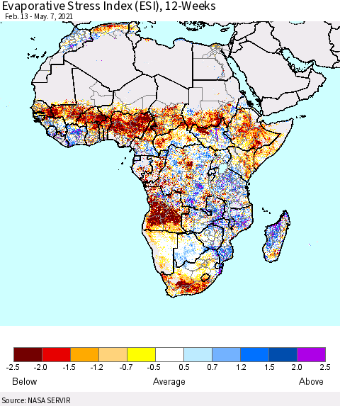 Africa Evaporative Stress Index (ESI), 12-Weeks Thematic Map For 5/3/2021 - 5/9/2021