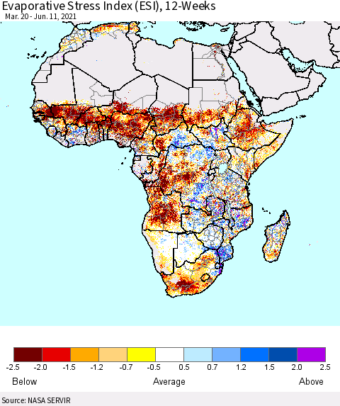 Africa Evaporative Stress Index (ESI), 12-Weeks Thematic Map For 6/7/2021 - 6/13/2021