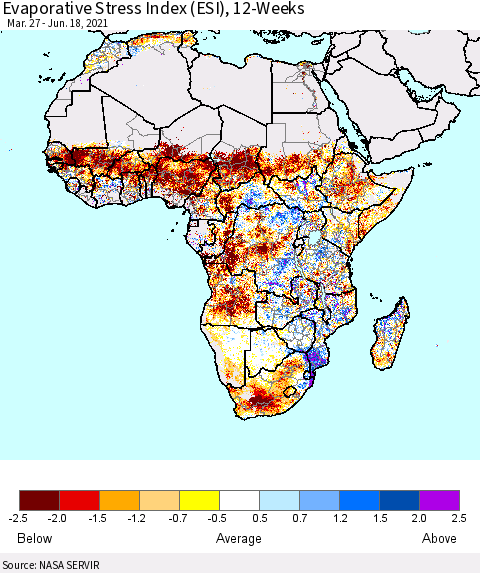 Africa Evaporative Stress Index (ESI), 12-Weeks Thematic Map For 6/14/2021 - 6/20/2021