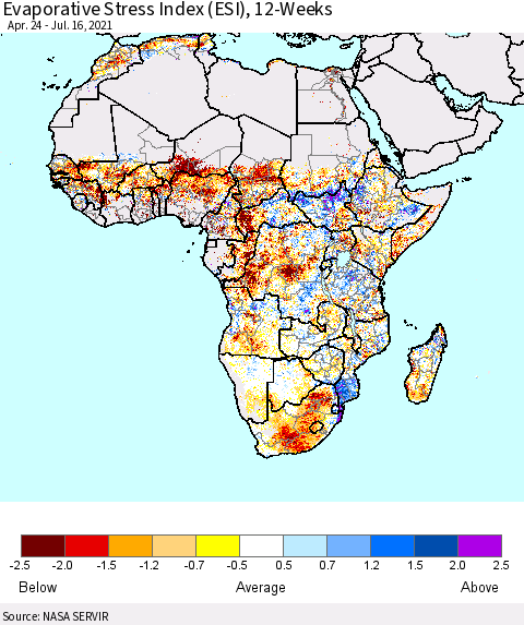 Africa Evaporative Stress Index (ESI), 12-Weeks Thematic Map For 7/12/2021 - 7/18/2021