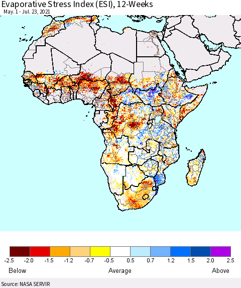 Africa Evaporative Stress Index (ESI), 12-Weeks Thematic Map For 7/19/2021 - 7/25/2021