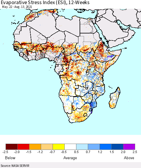 Africa Evaporative Stress Index (ESI), 12-Weeks Thematic Map For 8/9/2021 - 8/15/2021
