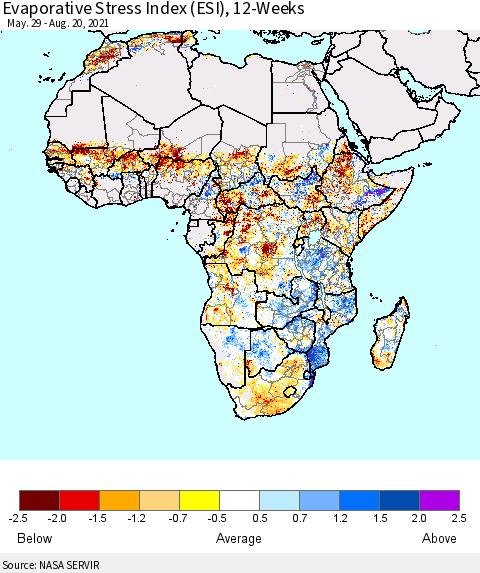 Africa Evaporative Stress Index (ESI), 12-Weeks Thematic Map For 8/16/2021 - 8/22/2021