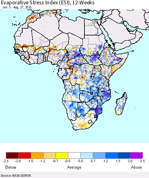 Africa Evaporative Stress Index (ESI), 12-Weeks Thematic Map For 8/23/2021 - 8/29/2021