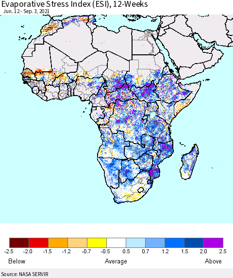 Africa Evaporative Stress Index (ESI), 12-Weeks Thematic Map For 8/30/2021 - 9/5/2021