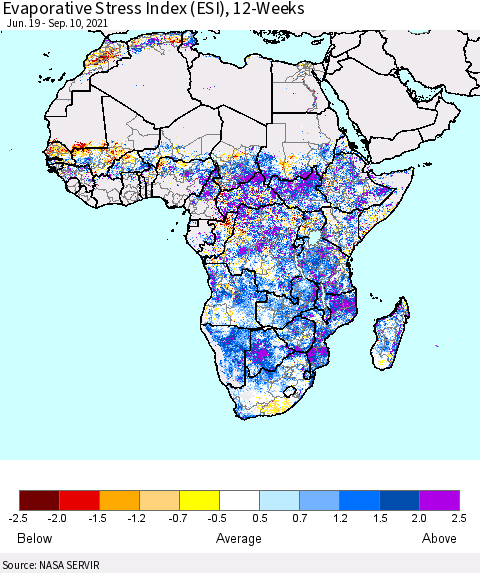 Africa Evaporative Stress Index (ESI), 12-Weeks Thematic Map For 9/6/2021 - 9/12/2021