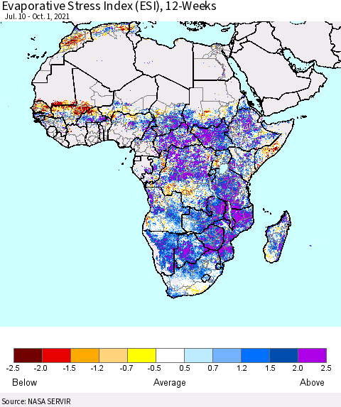 Africa Evaporative Stress Index (ESI), 12-Weeks Thematic Map For 9/27/2021 - 10/3/2021