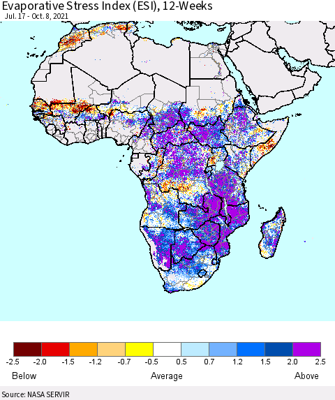Africa Evaporative Stress Index (ESI), 12-Weeks Thematic Map For 10/4/2021 - 10/10/2021