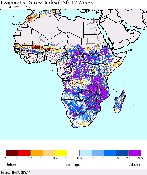 Africa Evaporative Stress Index (ESI), 12-Weeks Thematic Map For 10/11/2021 - 10/17/2021