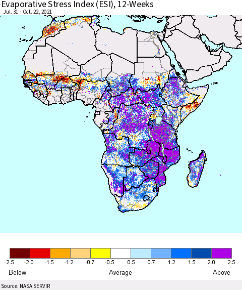 Africa Evaporative Stress Index (ESI), 12-Weeks Thematic Map For 10/18/2021 - 10/24/2021