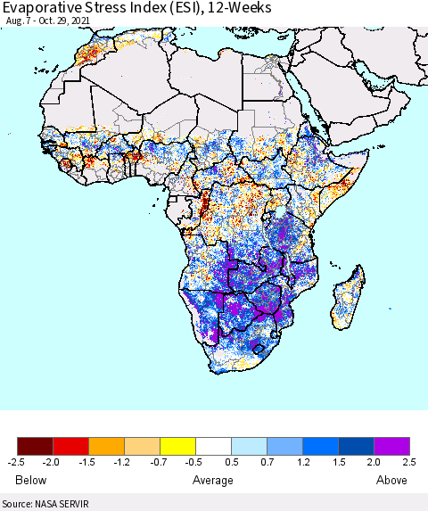 Africa Evaporative Stress Index (ESI), 12-Weeks Thematic Map For 10/25/2021 - 10/31/2021