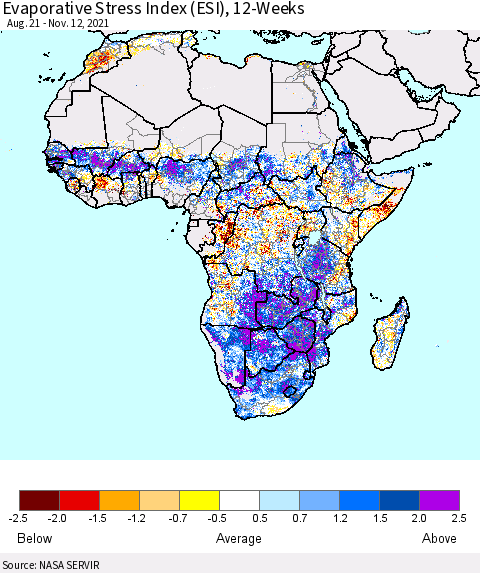 Africa Evaporative Stress Index (ESI), 12-Weeks Thematic Map For 11/8/2021 - 11/14/2021
