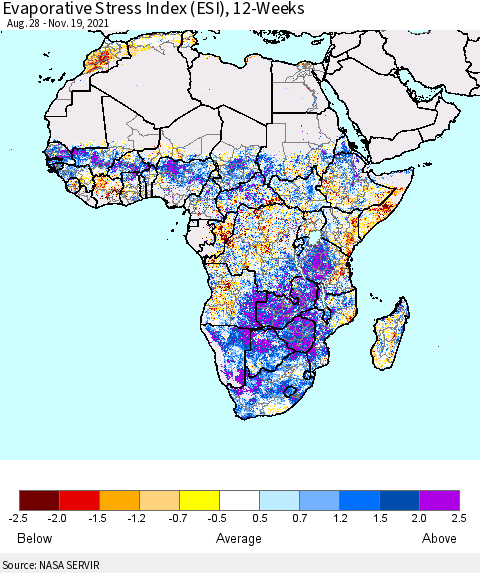 Africa Evaporative Stress Index (ESI), 12-Weeks Thematic Map For 11/15/2021 - 11/21/2021