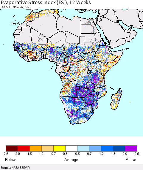 Africa Evaporative Stress Index (ESI), 12-Weeks Thematic Map For 11/22/2021 - 11/28/2021