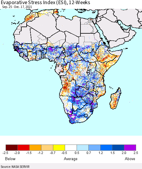 Africa Evaporative Stress Index (ESI), 12-Weeks Thematic Map For 12/13/2021 - 12/19/2021