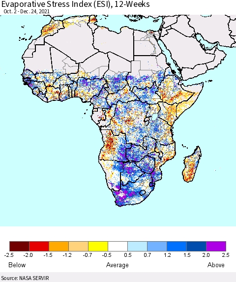 Africa Evaporative Stress Index (ESI), 12-Weeks Thematic Map For 12/20/2021 - 12/26/2021