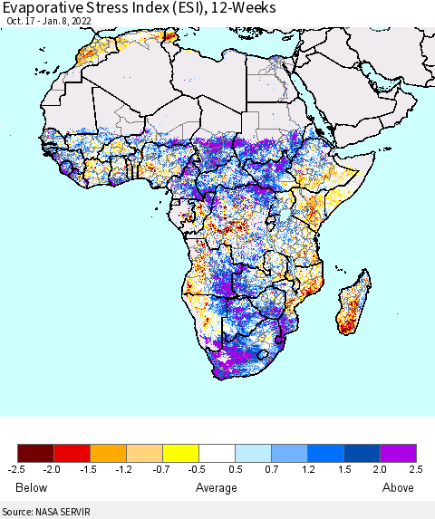 Africa Evaporative Stress Index (ESI), 12-Weeks Thematic Map For 1/3/2022 - 1/9/2022