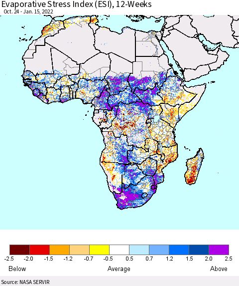 Africa Evaporative Stress Index (ESI), 12-Weeks Thematic Map For 1/10/2022 - 1/16/2022