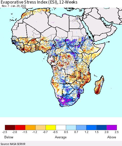 Africa Evaporative Stress Index (ESI), 12-Weeks Thematic Map For 1/24/2022 - 1/30/2022
