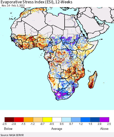 Africa Evaporative Stress Index (ESI), 12-Weeks Thematic Map For 1/31/2022 - 2/6/2022