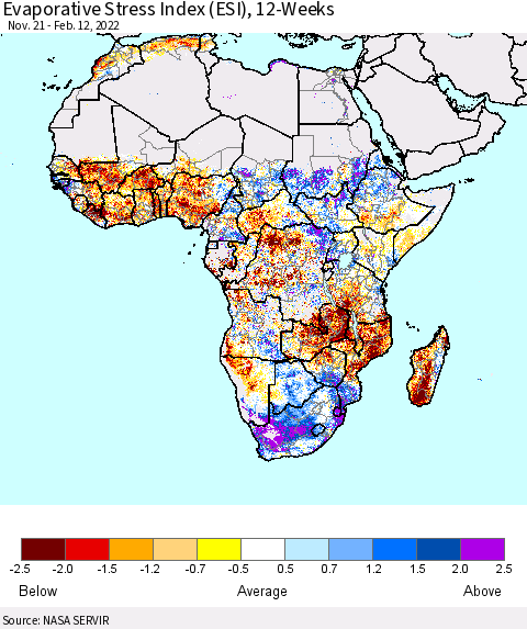 Africa Evaporative Stress Index (ESI), 12-Weeks Thematic Map For 2/7/2022 - 2/13/2022
