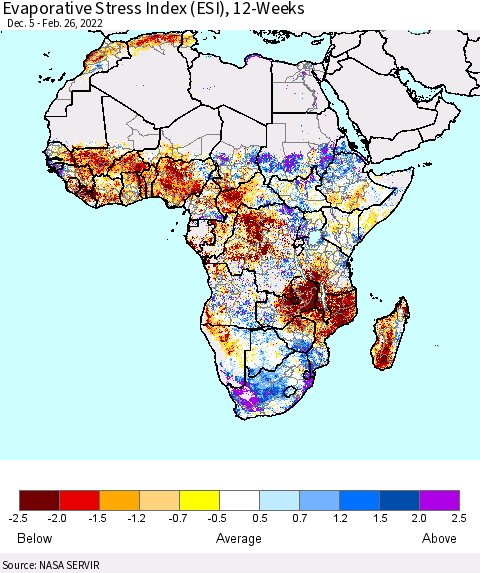 Africa Evaporative Stress Index (ESI), 12-Weeks Thematic Map For 2/21/2022 - 2/27/2022