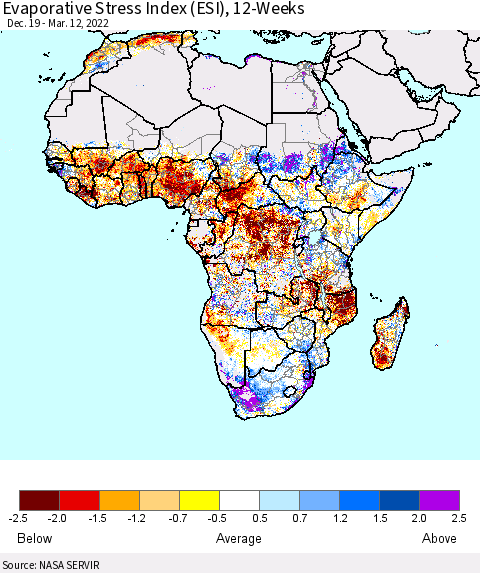 Africa Evaporative Stress Index (ESI), 12-Weeks Thematic Map For 3/7/2022 - 3/13/2022