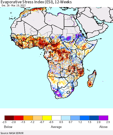Africa Evaporative Stress Index (ESI), 12-Weeks Thematic Map For 3/14/2022 - 3/20/2022
