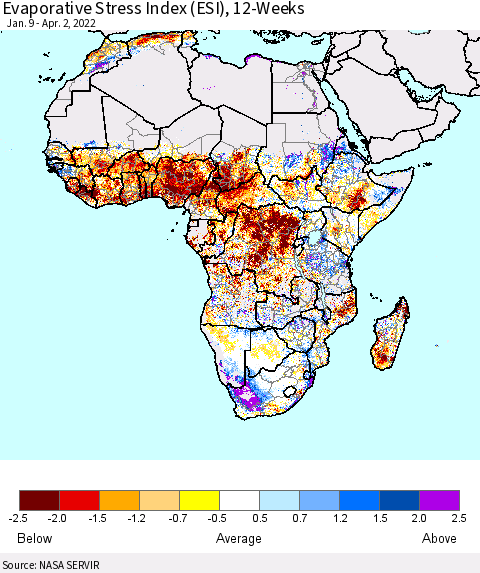 Africa Evaporative Stress Index (ESI), 12-Weeks Thematic Map For 3/28/2022 - 4/3/2022
