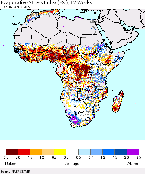 Africa Evaporative Stress Index (ESI), 12-Weeks Thematic Map For 4/4/2022 - 4/10/2022