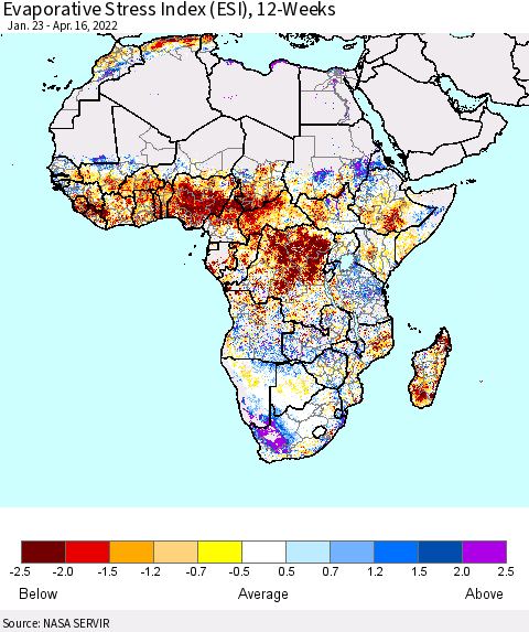 Africa Evaporative Stress Index (ESI), 12-Weeks Thematic Map For 4/11/2022 - 4/17/2022