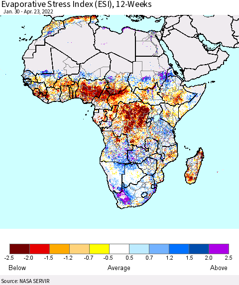Africa Evaporative Stress Index (ESI), 12-Weeks Thematic Map For 4/18/2022 - 4/24/2022