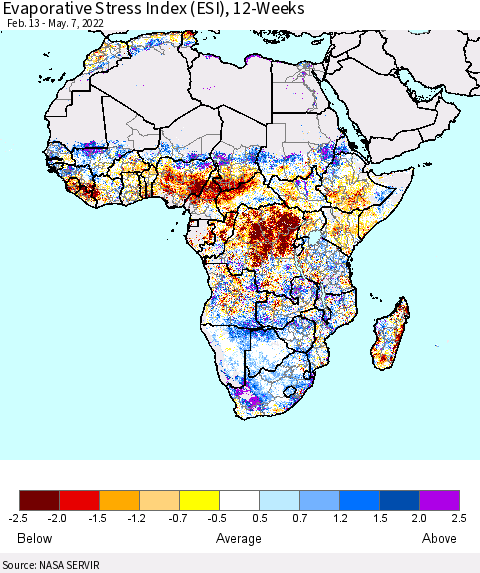 Africa Evaporative Stress Index (ESI), 12-Weeks Thematic Map For 5/2/2022 - 5/8/2022