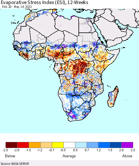Africa Evaporative Stress Index (ESI), 12-Weeks Thematic Map For 5/9/2022 - 5/15/2022