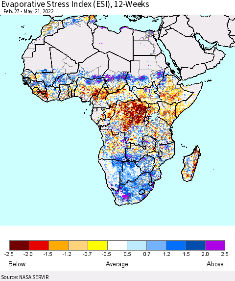 Africa Evaporative Stress Index (ESI), 12-Weeks Thematic Map For 5/16/2022 - 5/22/2022