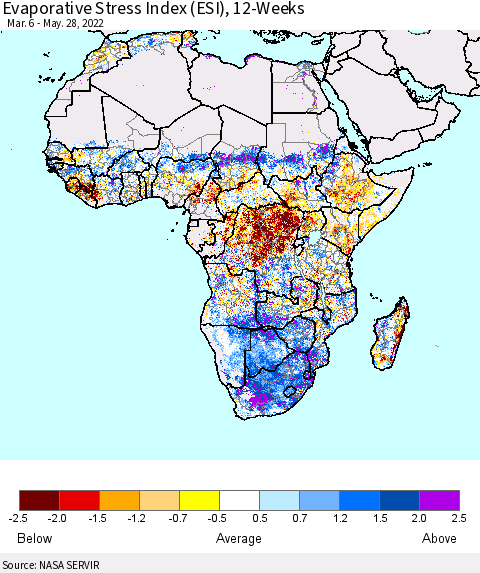Africa Evaporative Stress Index (ESI), 12-Weeks Thematic Map For 5/23/2022 - 5/29/2022