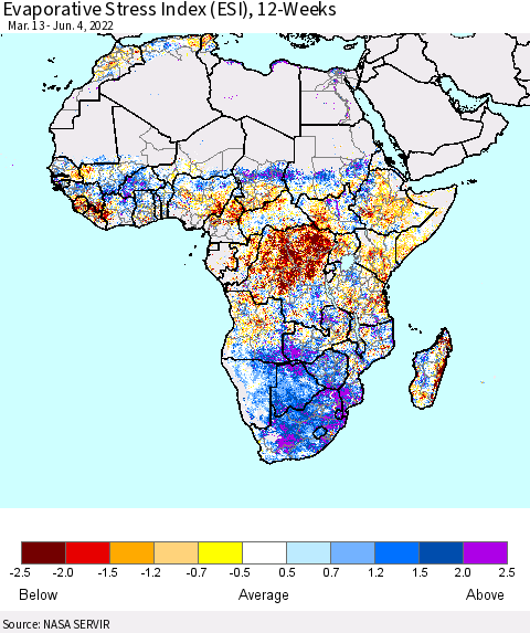 Africa Evaporative Stress Index (ESI), 12-Weeks Thematic Map For 5/30/2022 - 6/5/2022