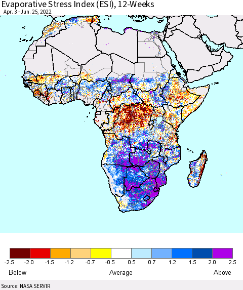 Africa Evaporative Stress Index (ESI), 12-Weeks Thematic Map For 6/20/2022 - 6/26/2022