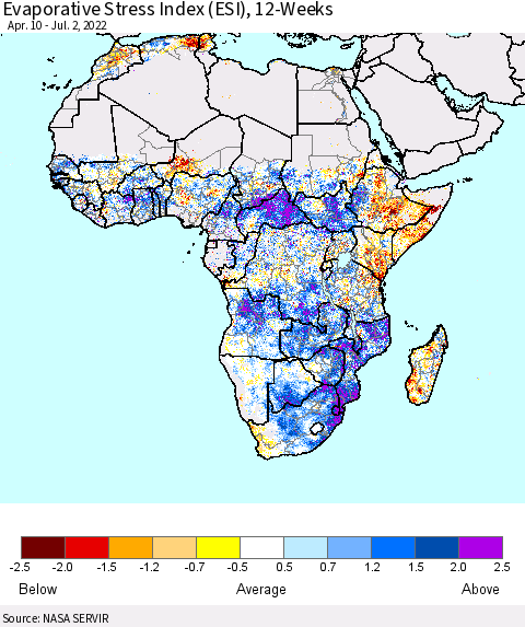 Africa Evaporative Stress Index (ESI), 12-Weeks Thematic Map For 6/27/2022 - 7/3/2022