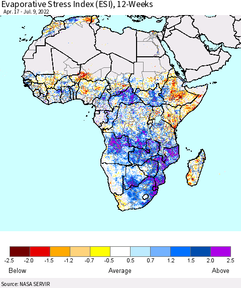 Africa Evaporative Stress Index (ESI), 12-Weeks Thematic Map For 7/4/2022 - 7/10/2022