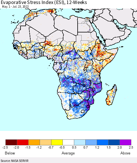 Africa Evaporative Stress Index (ESI), 12-Weeks Thematic Map For 7/18/2022 - 7/24/2022