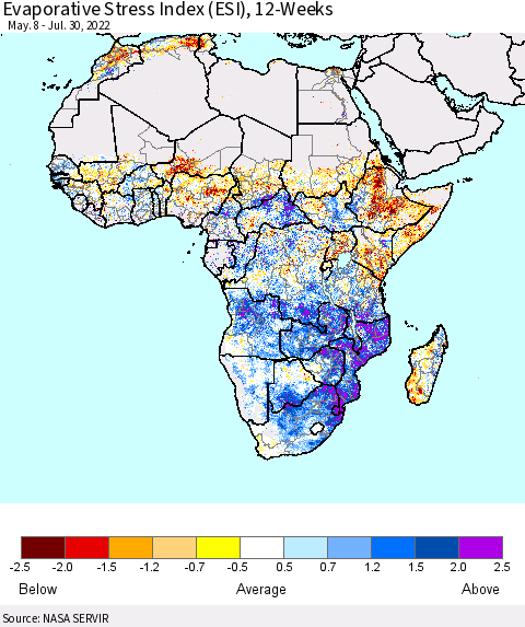 Africa Evaporative Stress Index (ESI), 12-Weeks Thematic Map For 7/25/2022 - 7/31/2022