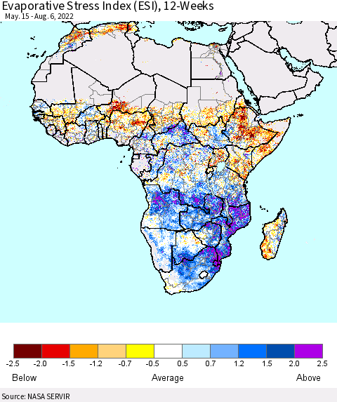 Africa Evaporative Stress Index (ESI), 12-Weeks Thematic Map For 8/1/2022 - 8/7/2022