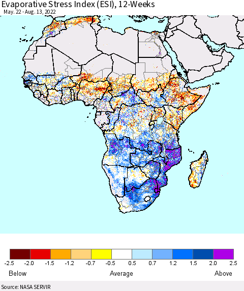 Africa Evaporative Stress Index (ESI), 12-Weeks Thematic Map For 8/8/2022 - 8/14/2022