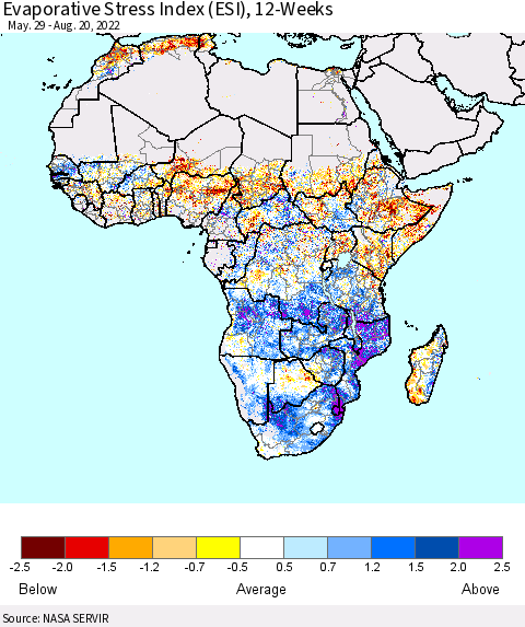 Africa Evaporative Stress Index (ESI), 12-Weeks Thematic Map For 8/15/2022 - 8/21/2022
