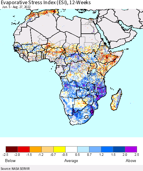 Africa Evaporative Stress Index (ESI), 12-Weeks Thematic Map For 8/22/2022 - 8/28/2022